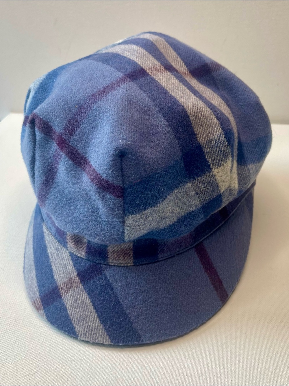 EUC AUTHENTIC BURBERRY WOOL/CASHMERE NEWSBOY HAT SIGNATURE PLAID MUTED BLUE SZ M